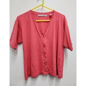 Vintage 90s Euro Flash Womens Pink Cardigan Medium Button Front Short Sleeves